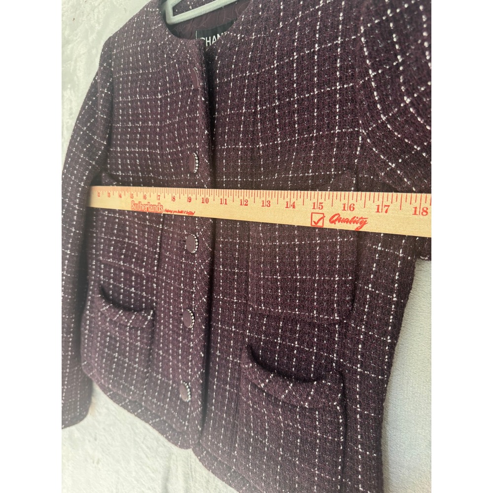 Chanel 02P Plum Purple Tweed Jacket Blazer CC Crystal Buttons FR 42 US 10 - Picture 3 of 12